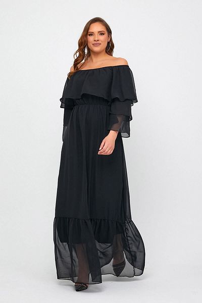 ADASTYLE Collar Madonna Black Chiffon Dress