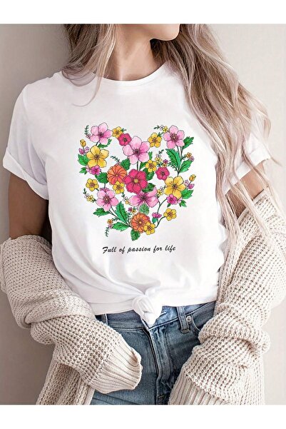 PALPİTO Γυναικείο μπλουζάκι White Life Flower με στάμπα Oversize