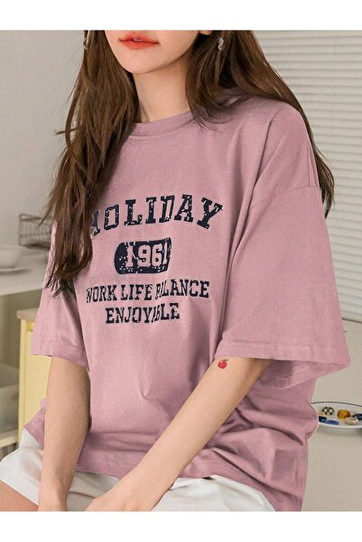 PALPİTO Γυναικείο μπλουζάκι Lilac Holiday 1971 με στάμπα Oversize