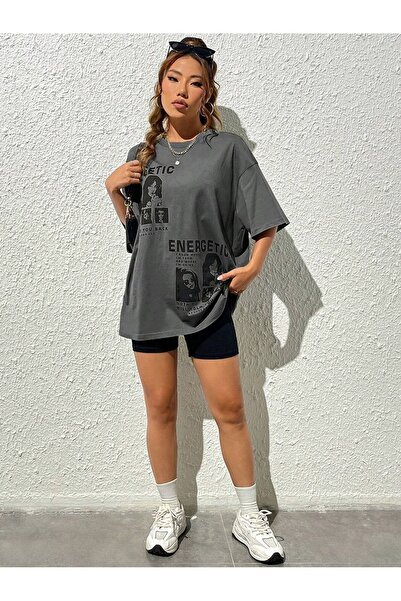 PALPİTO Tricou oversize cu imprimeu energetic afumat pentru femei