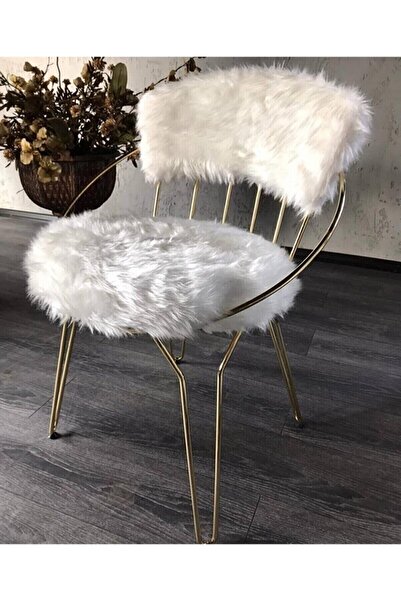 sandalyecafesi Gold Peluş Makyaj Yatak Odası Sandalyesi