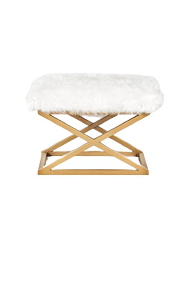 sandalyecafesi Sandalye Cafesi Metal Gold Ayaklı Beyaz Tüylü Peluş Puf Bl013
