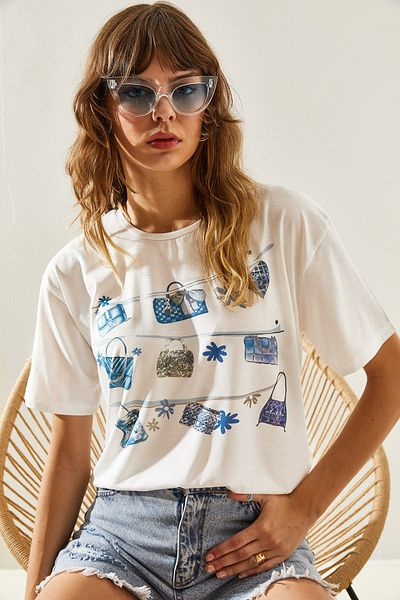 Bianco Lucci Patterned Women's T-Shirt - Short Sleeve, Basic Model60251223