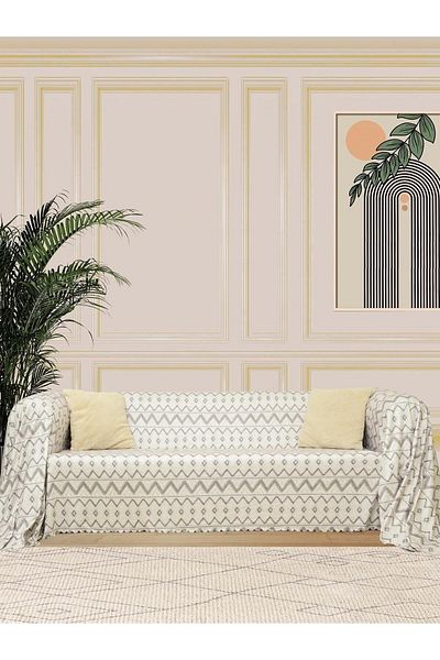 Latuda Concept Κάλυμμα καναπέ Softmicro 180x300 cm σε γκρι σκανδιναβικό σχέδιο - με κουβέρτα σάλι και καναπέ