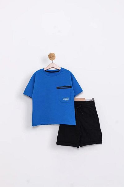 Tk Tela Ki̇ds 3-6 Years Old Children's Combed Cotton Set - Pocket Patterned, Double Pocket Shorts