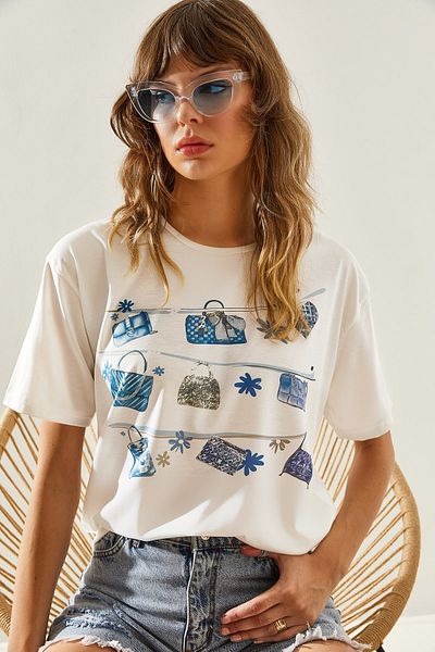 Bianco Lucci Patterned Women's T-Shirt - Short Sleeve, Basic Model60251223