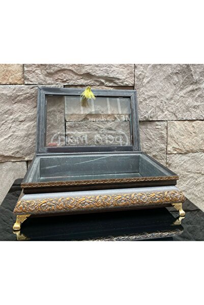 Peramari Dekoratif Ahşap Aynalı Takı Kutusu Kahverengi Gold