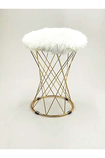 sandalyecafesi Sandalye Cafesi Gold Pota Tabure-metal Gold Peluş Çift Yönlü P...