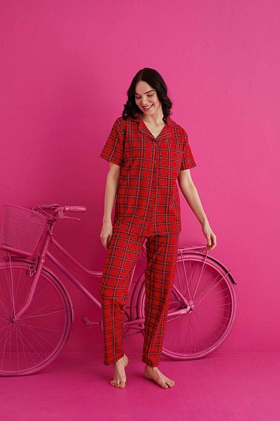 ELİTOL Set de pijamale din lycra din bumbac cu nasturi