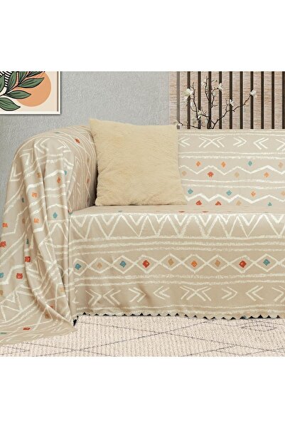 Latuda Concept Softmicro 180x300 Cm Ethnic Patterned Boho Sofa Blanket - Camel Shawl and Sofa Blanket