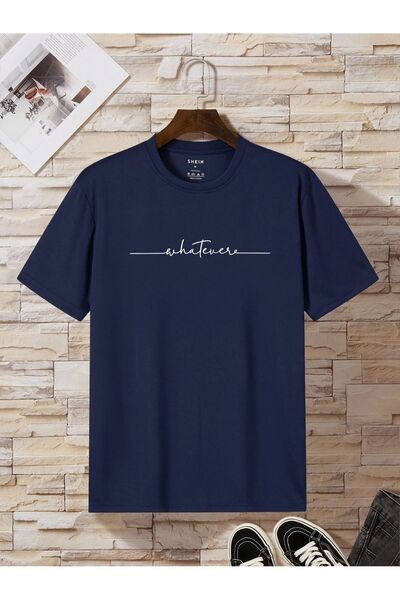 PALPİTO Men's Navy Blue Whatever Printed Oversize T-Shirt