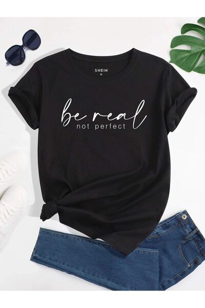 PALPİTO Tricou oversize cu imprimeu Be Real negru pentru femei