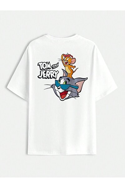 PALPİTO Μπλουζάκι με στάμπα Tom and Jery Unisex Λευκό Oversize