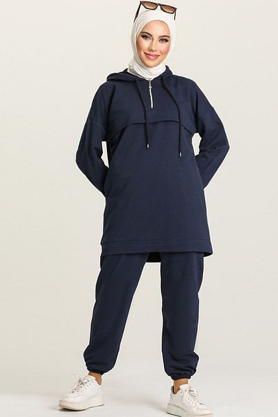 festmoda Navy Blue Women's Sports Set - Half Zipper