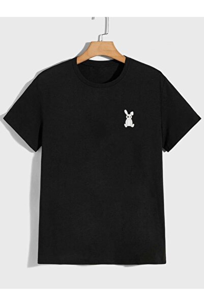 PALPİTO تي شيرت أسود مطبوع عليه أرنب صغير للجنسين
