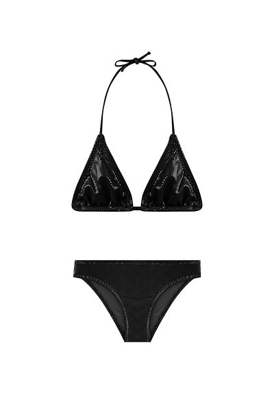 AQUELLA Shiny Black Girl's Triangle Bikini Set