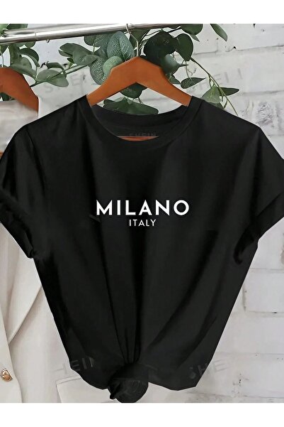 PALPİTO Tricou oversize cu imprimeu Milano negru de damă