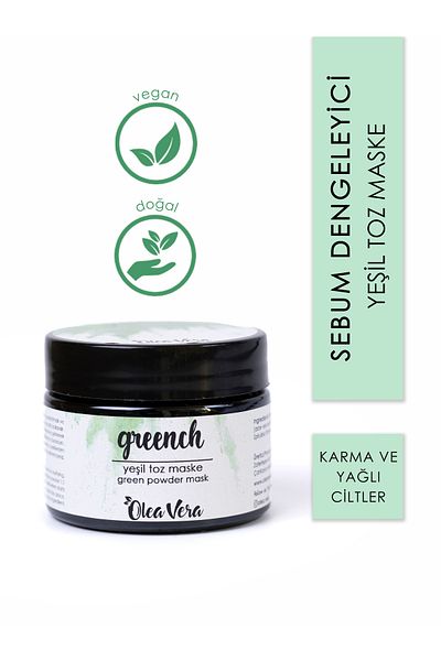 Olea Vera Green Powder Mask - Natural Clay, Combination Fatty, Wide Pore Skin