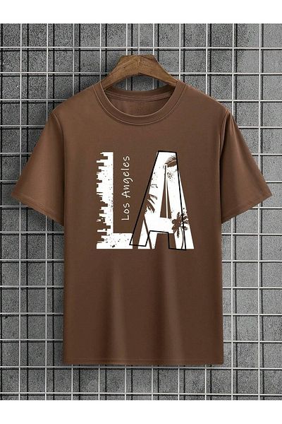 PALPİTO Ανδρικό μπλουζάκι σε καφέ LA printed Oversize