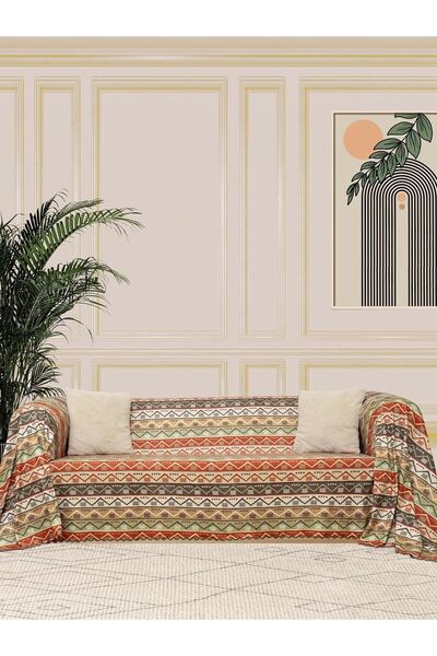 Latuda Concept Κάλυμμα καναπέ Softmicro Ethnic Pattern 180x300 cm - Boho σάλι και κουβέρτα καναπέ, φυσικό χρώμα