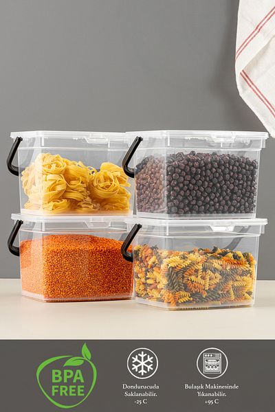 Meleni Home Set of 4 Multi-Purpose Flour Pulses Storage Container - Food Kitchen Storage Box Transparent 4 Lt