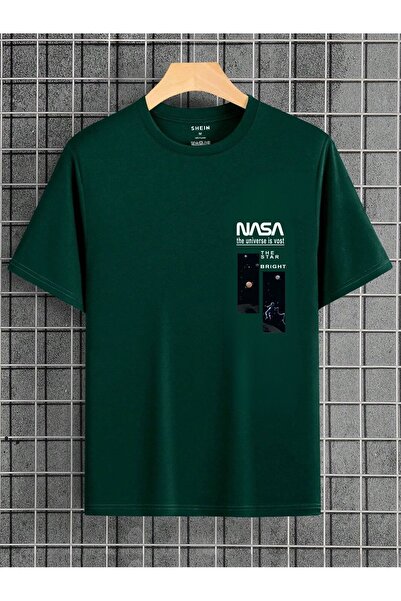 PALPİTO Unisex tamnoplava zelena Nasa Zvezda Štampano Oversize kroj T-shirt