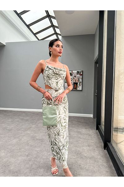 ESRAHELVACI Zeo Patterned Khaki Corset Set