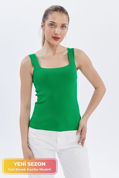 JAWEN New Season Women's Undershirt - Flexible, Ribbed Knitwear, Square Collar, Thick Strap