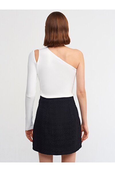 Dilvin 10328 Right Shoulder Open Single Sleeve Sweater-ecru