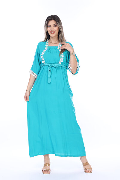 mervemoda Γυναικείο καλοκαιρινό υφαντό φόρεμα με κοντά μανίκια