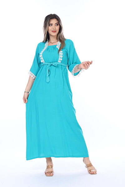 mervemoda Γυναικείο καλοκαιρινό υφαντό φόρεμα με κοντά μανίκια