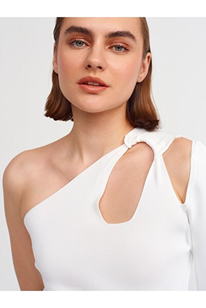 Dilvin 10328 Right Shoulder Open Single Sleeve Sweater-ecru