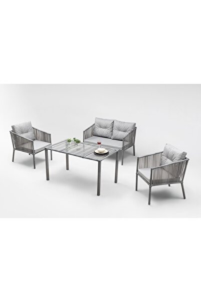 SMILE LAND FURNITURE Icon Bahçe Ve Balkon Mobilyası Takımı (2+1+1+masa) Gri