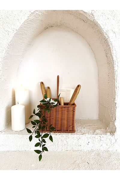 KaiHome Rattan Square - Organizer μαχαιροπήρουνων 4 θέσεων