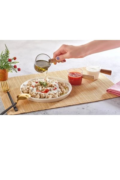 umut züccaciye 6-Piece Wooden Strappy Mica Jar Set for Jam, Tahini, Molasses, Honey, Mini Sauce, and Breakfast Items