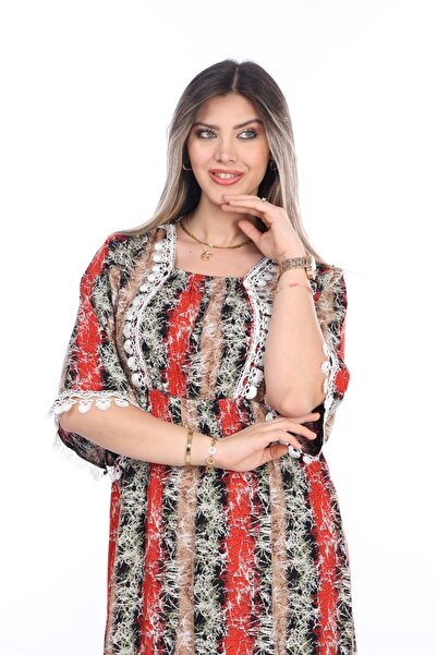 mervemoda Γυναικείο καλοκαιρινό κοντομάνικο υφαντό φόρεμα