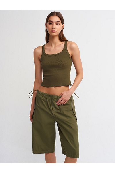 Dilvin 70968 Elastic Waist Long Shorts-Khaki