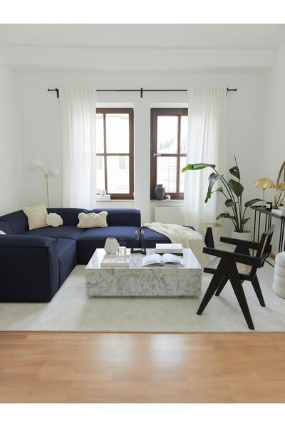 S Home Design Concept Frida 4 Modül Pofidik Modüler Kanepe L Köşe Koltuk Takımı, Keten, Lacivert 295x190 Cm