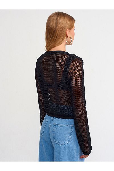 Dilvin 10350 Πουλόβερ με ανοιχτόχρωμο σχέδιο Glitter Crop-μαύρο