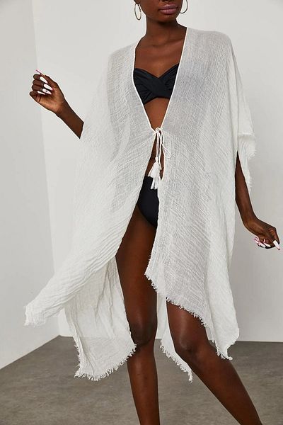 laughs Kimono Alb din Bumbac - Rochie Pareo pentru Plaja Km11200