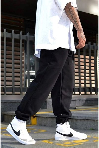 FİTGO Summer Black Jogger Sweatpants - Elastic Leg