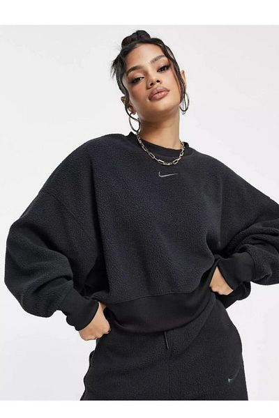 Nike Plush Crop Crew Sweat în negru Sweat negru fleece