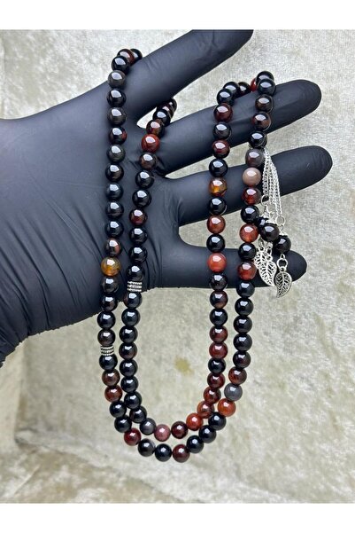 grs oyuncak 99' Agat din piatră naturală roșie și neagră - Rozariu de rugăciune de 8 mm