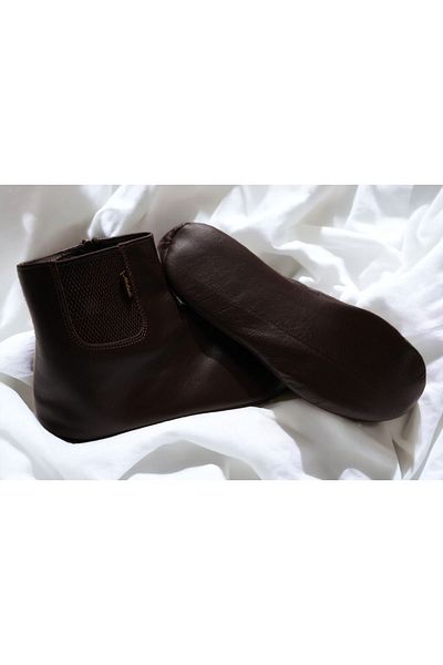 Akdam Brown Genuine Calf Leather - Elastic and Zippered Socks