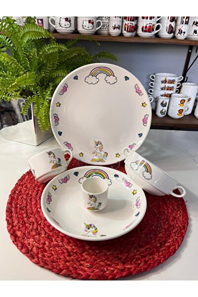 TEBAK COLLECTION UNICORN DESENLİ 5 parça ÇOCUK BEBEK YEMEK TAKIMI BESLENME SETİ