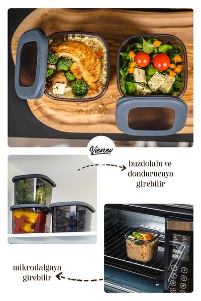 Vienev Square Food Storage Container with White Screen Printing Label Set of 18 6x (0.55 LITERS, 1.2 LITERS, 1.75 LITERS)