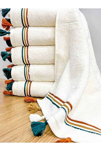 AYHANHOME 50x90 Hand Face Jacquard and Tasseled Dowry Towel Set - 6 Pieces