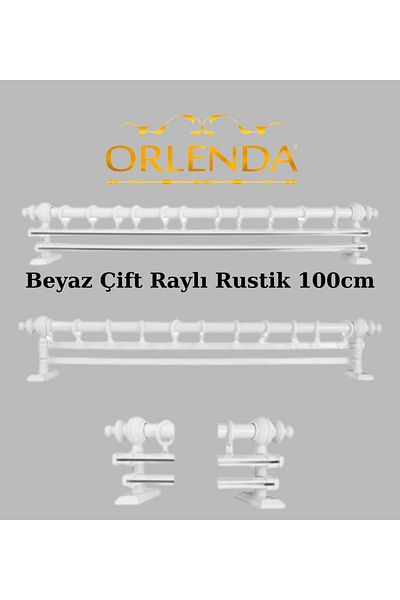 Orlenda White Wooden Head Aluminum Pipe Rustic Curtain Hanger Double Rail 100 Cm