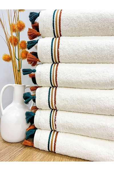 AYHANHOME Σετ πετσετών 50x90 Hand Face Jacquard και Tasseled Dowry - 6 τεμ