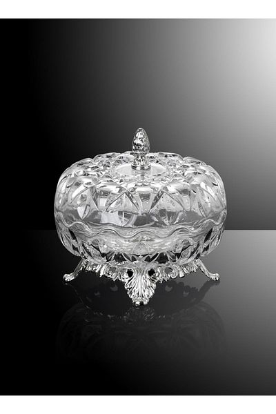 Lucena Silver Color Glass Lid Sugar Bowl - Chocolate Bowl